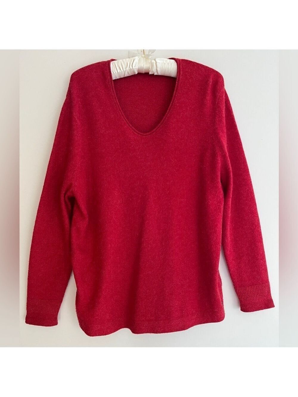 OLSEN Red Scoop Neck Relaxed Fit Pullover Sweater Soft Cozy Loungewear Casual